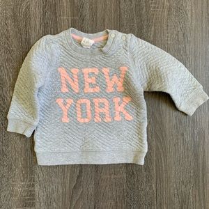 H&M Pink + Grey “New York” Graphic Quilted Sweater